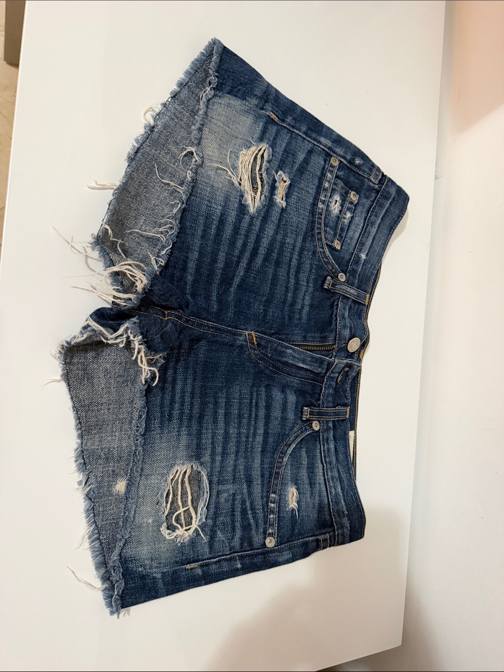 rag & bone Distressed Dark Blue Denim Cutoff Shorts